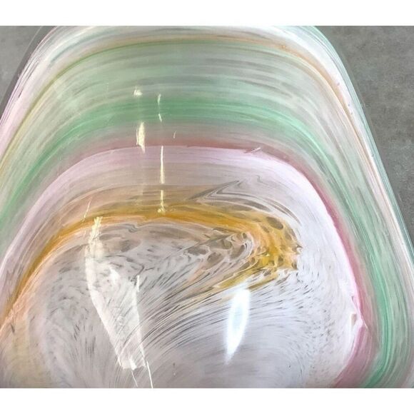 Murano Italian Art Glass Bowl Centerpiece Colorful Pastel Swirl Rainbow - Picture 4 of 6